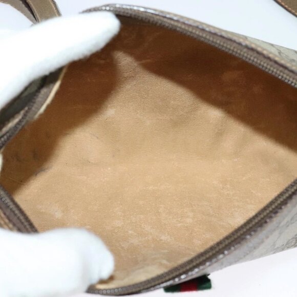 GUCCI GG Supreme Web Sherry Line Bag PVC Beige Gold - Picture 12 of 16